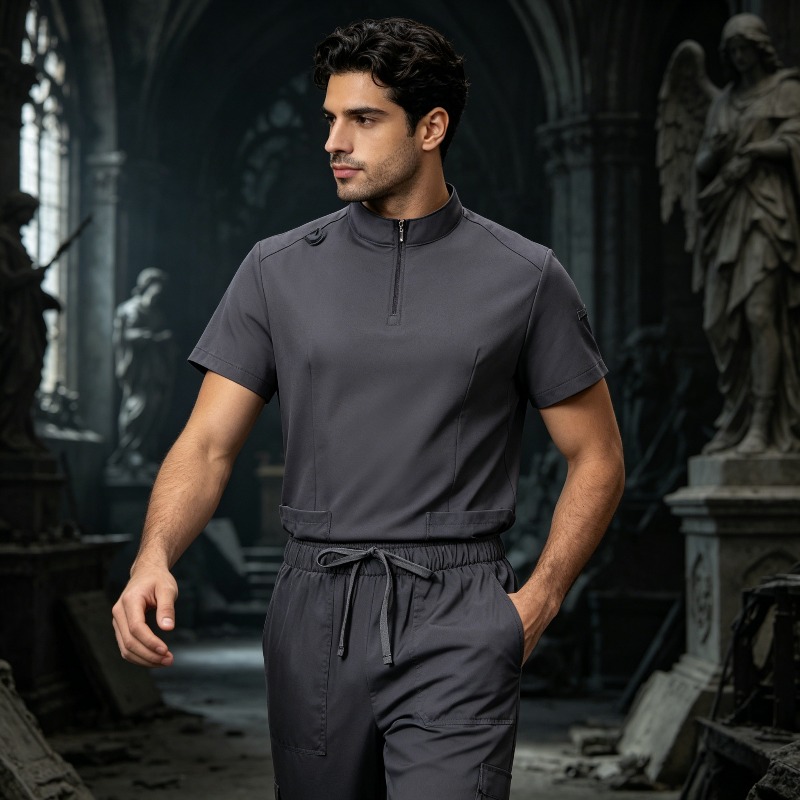 Men Solid Scrub Set Zipper Sta - Medical Lab Coat review and price